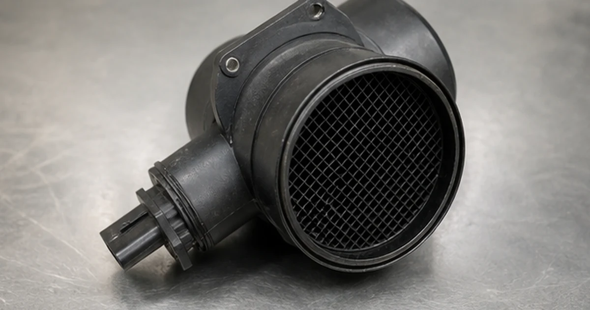 Physical mass air flow sensor with screened housing and electrical connector on a clean workshop bench