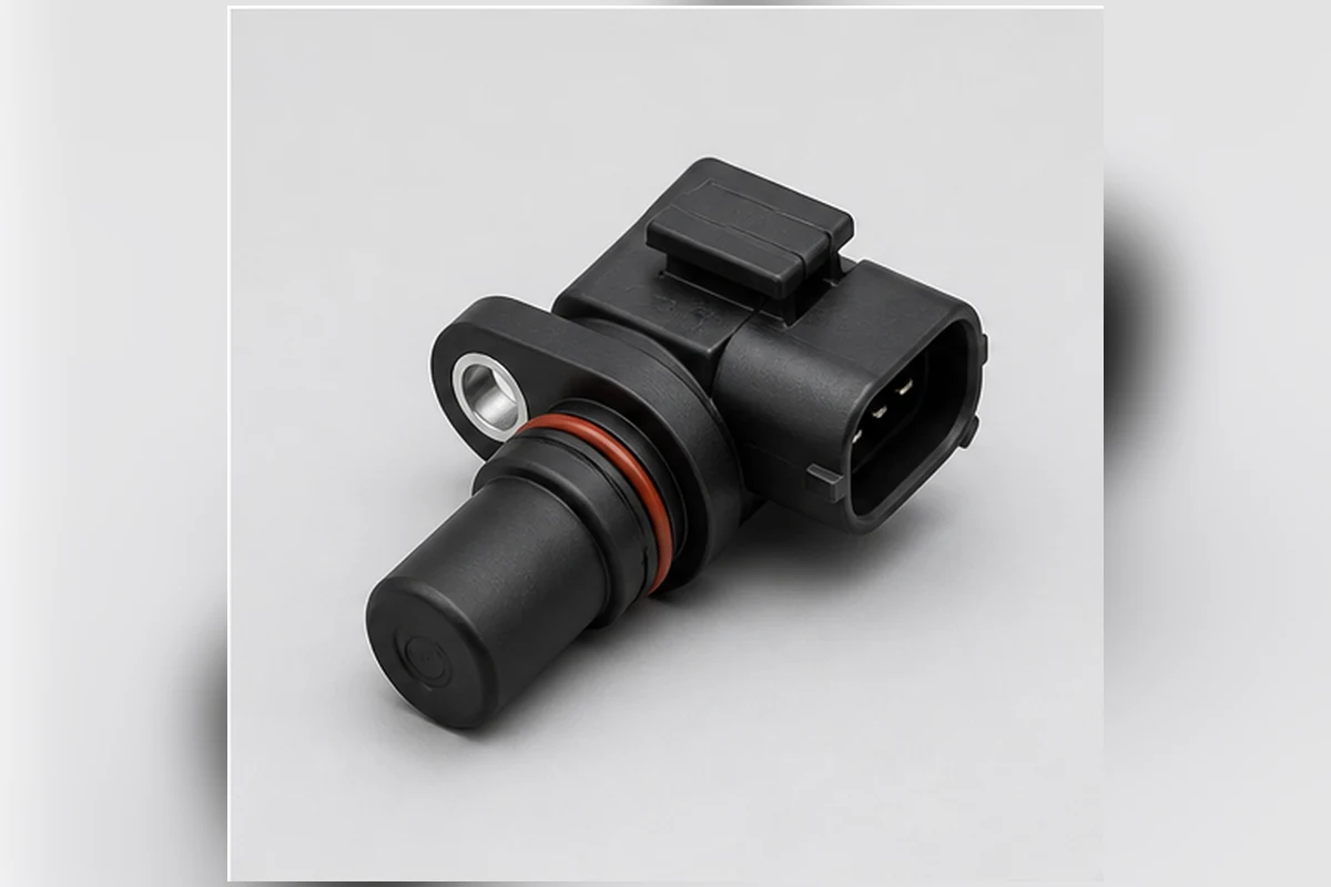 Camshaft position sensor with compact pickup body, O-ring, mounting ear and connector