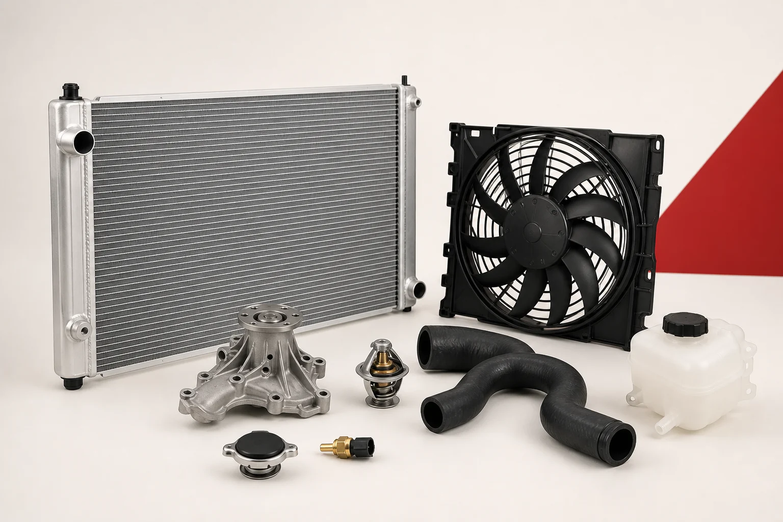 Generic passenger-car cooling system components arranged for category presentation
