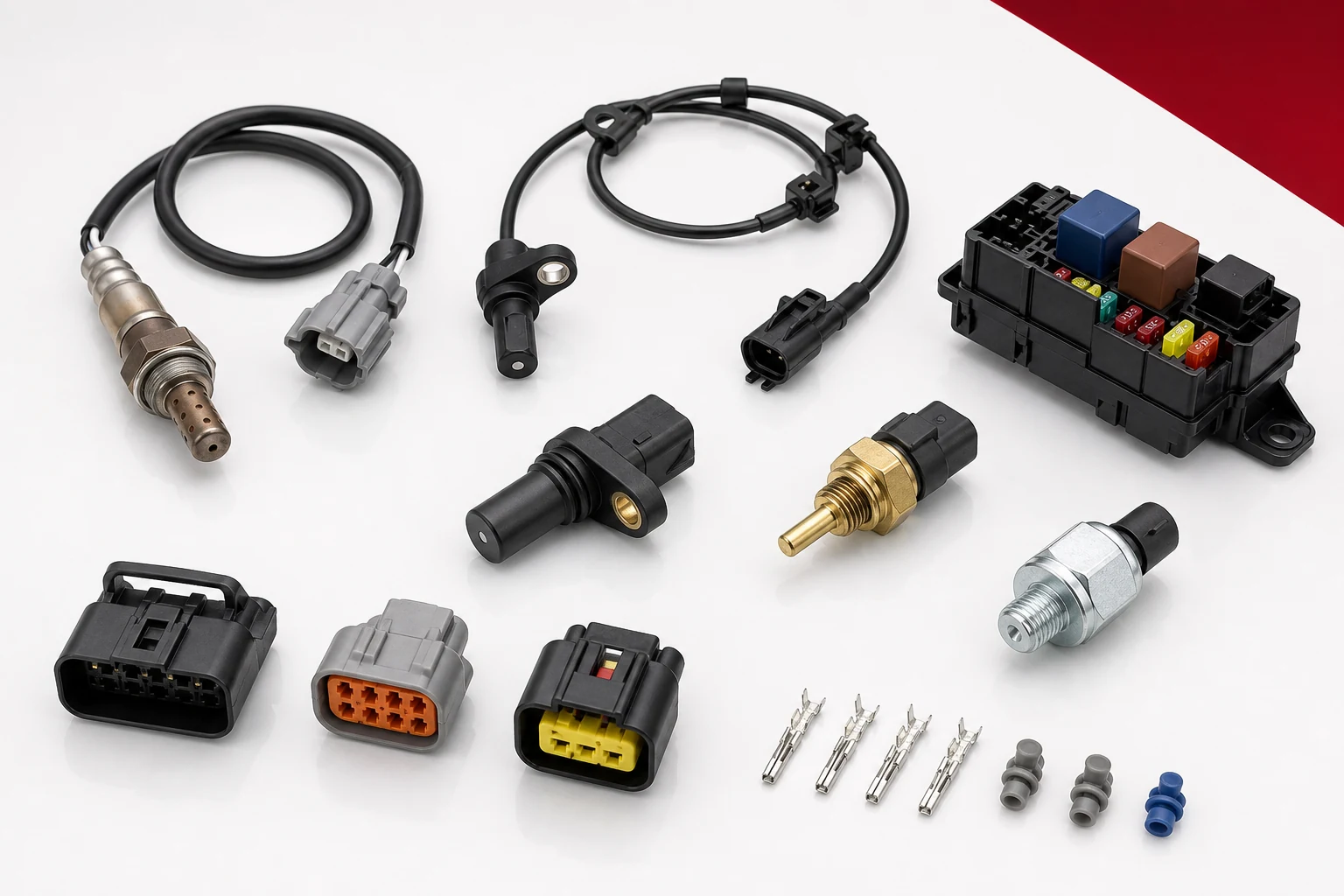Generic passenger-car electrical & sensors components arranged for category presentation