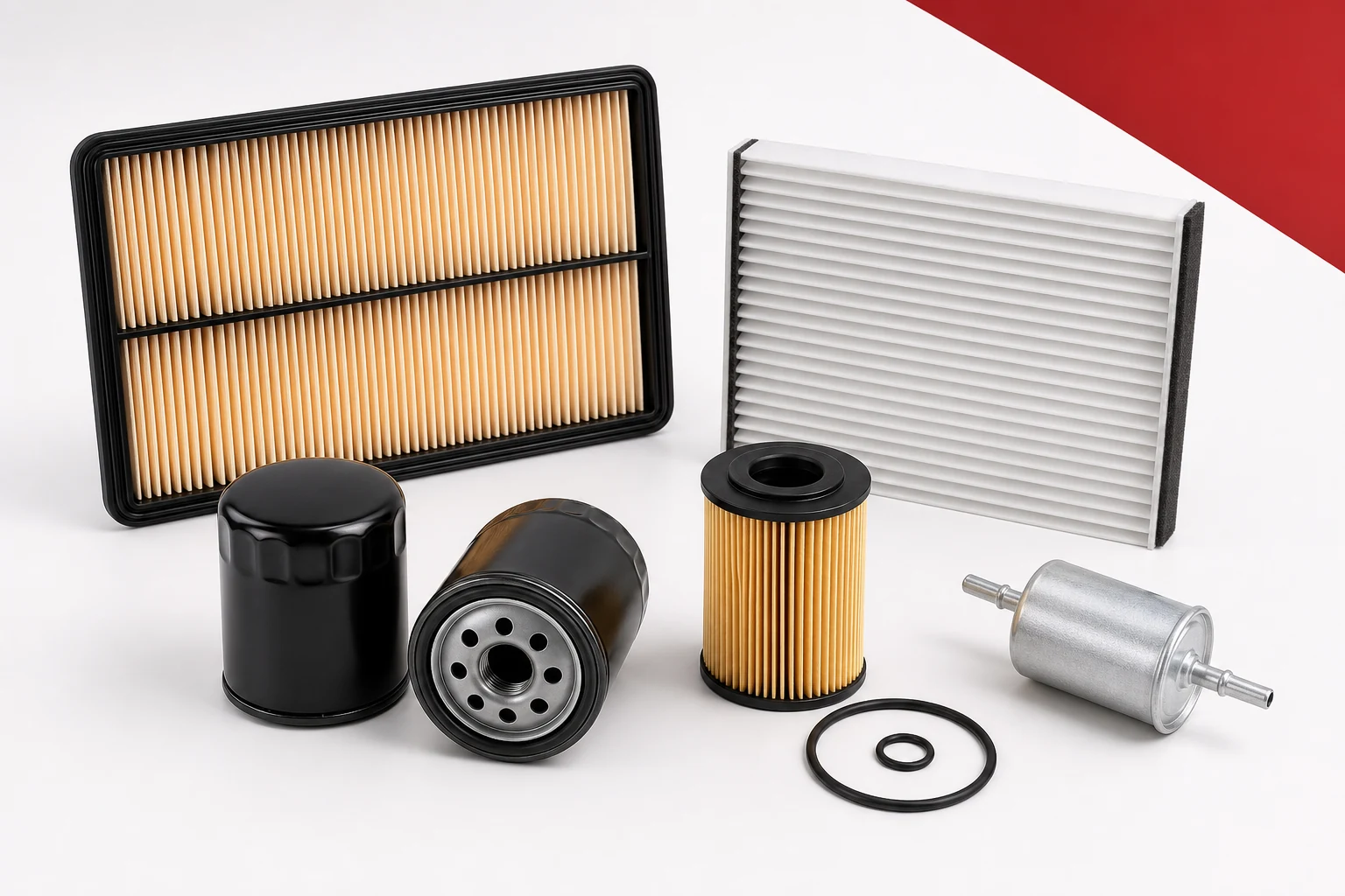 Generic passenger-car filters & maintenance components arranged for category presentation