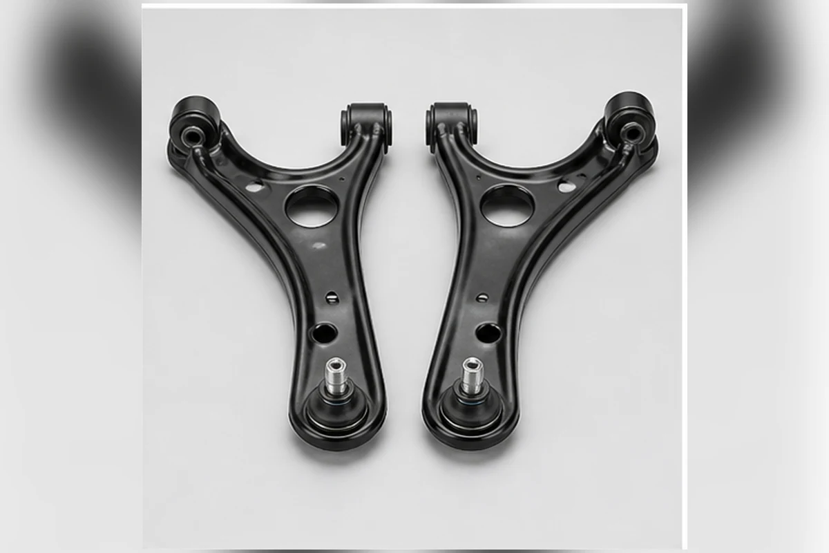 Left and right front lower control arms with bushings and ball-joint mounts