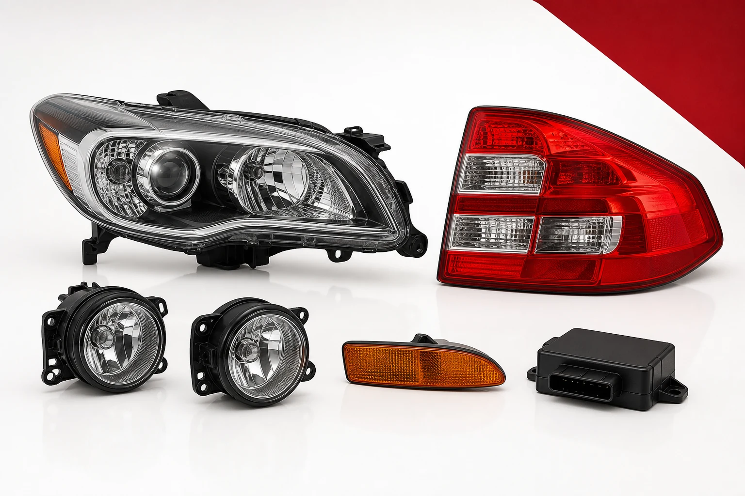 Generic passenger-car lighting components arranged for category presentation