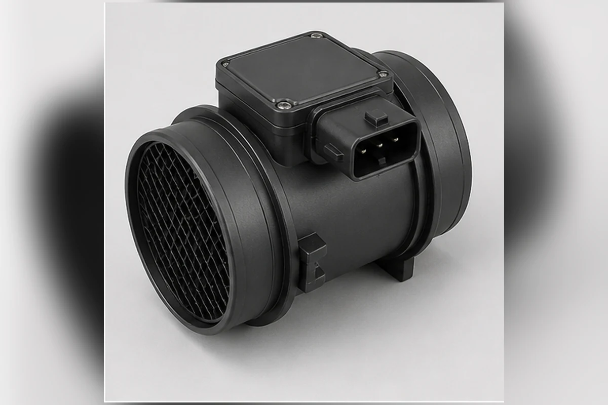 Mass air-flow sensor with molded airflow housing, sensing module and connector