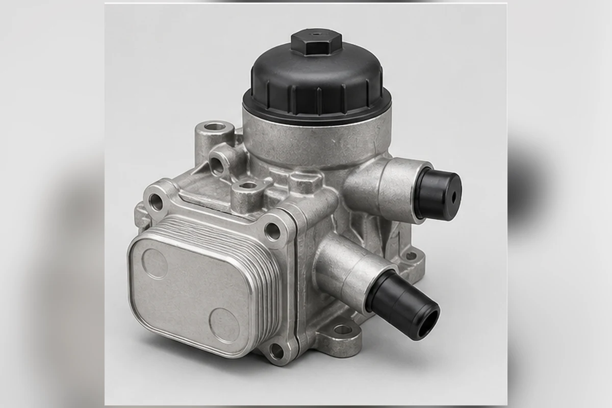 Oil-filter housing with cast body, threaded cap, cooler face and capped passages