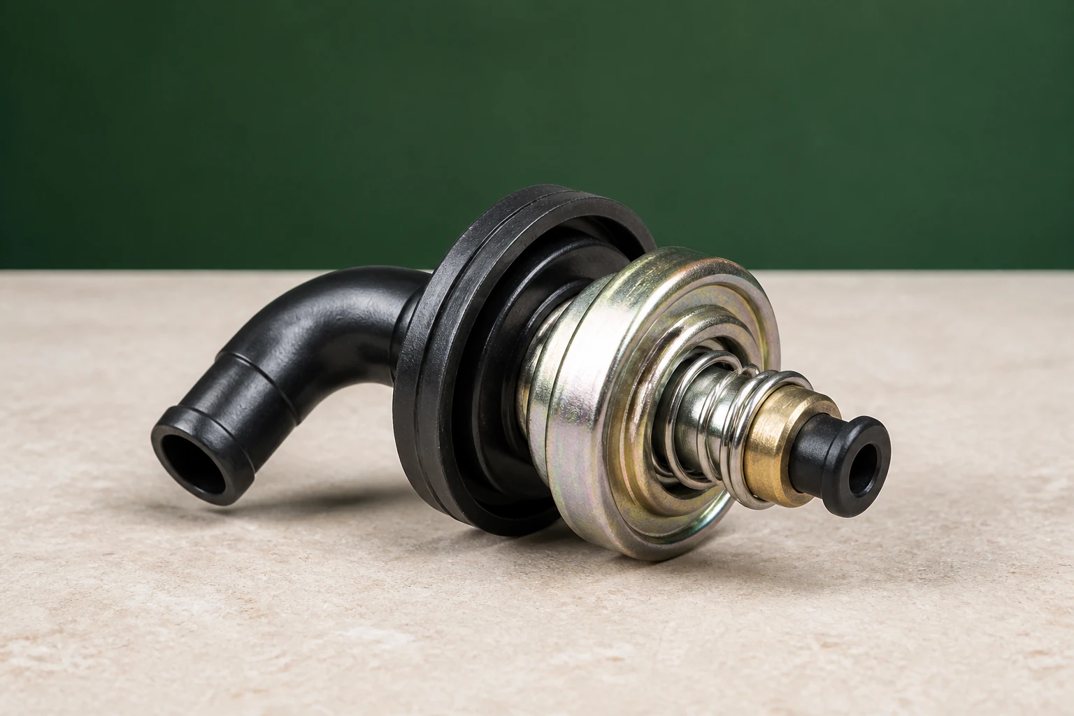 Unbranded positive crankcase ventilation valve with hose elbow, rubber grommet and spring-loaded metal body