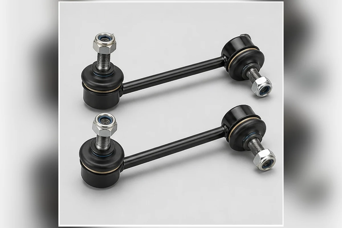 Pair of stabilizer link rods with ball studs, rubber boots and lock nuts