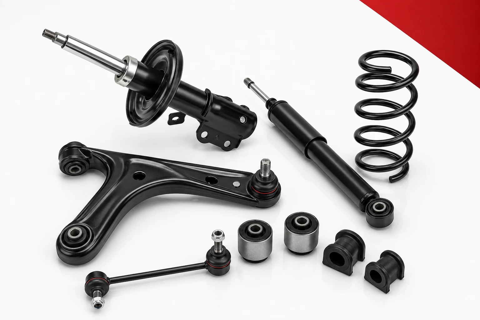 Generic passenger-car suspension components arranged for category presentation