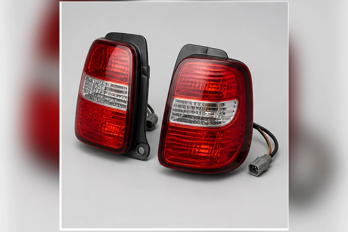 Pair of rear tail-light assemblies with red-clear lenses, housings and connectors