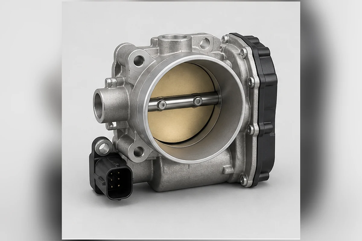 Electronic throttle body with round bore, butterfly plate, motor housing and keyed connector