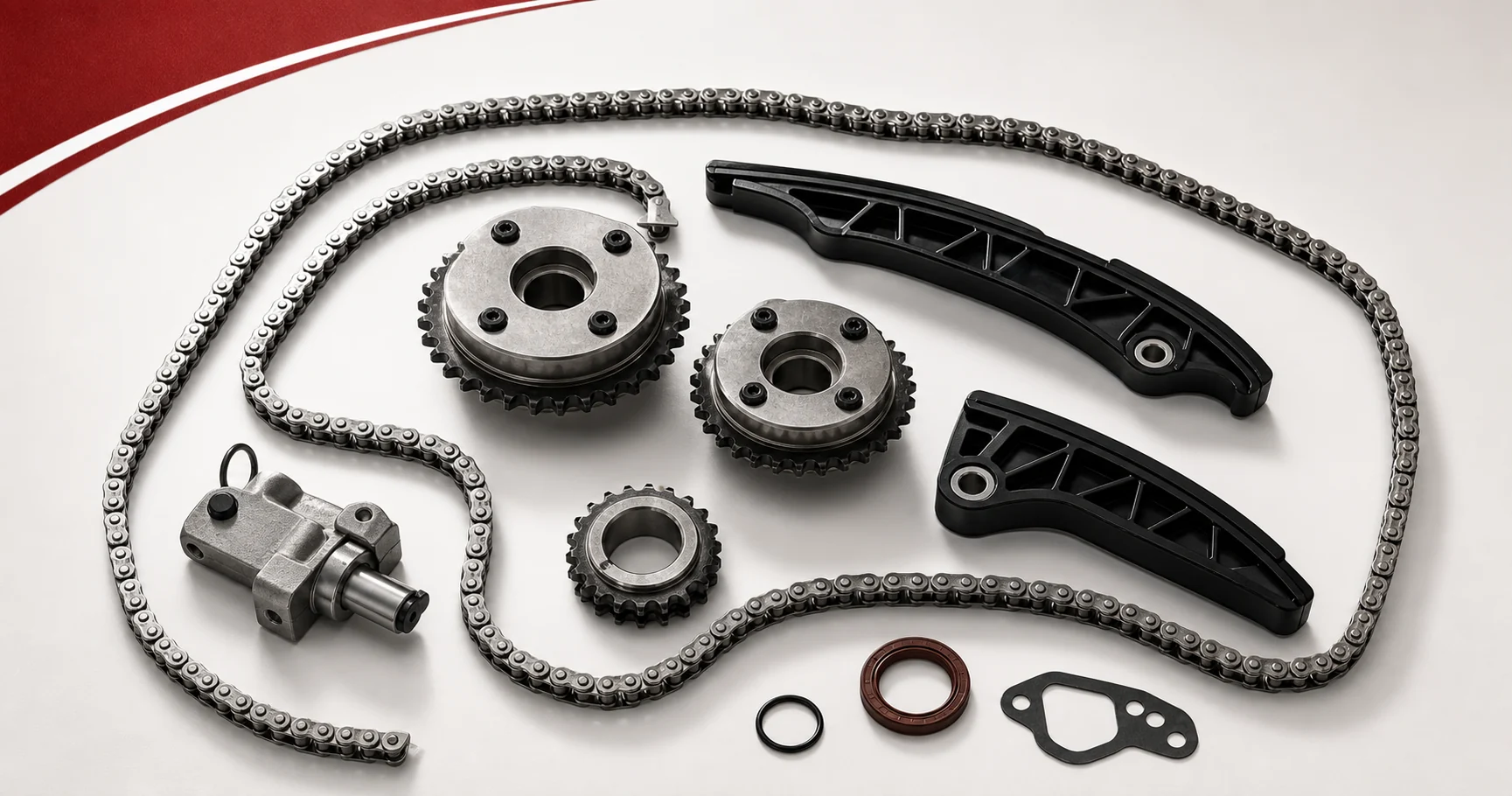 Generic passenger-car timing chain kit with chain, sprockets, tensioner and guides